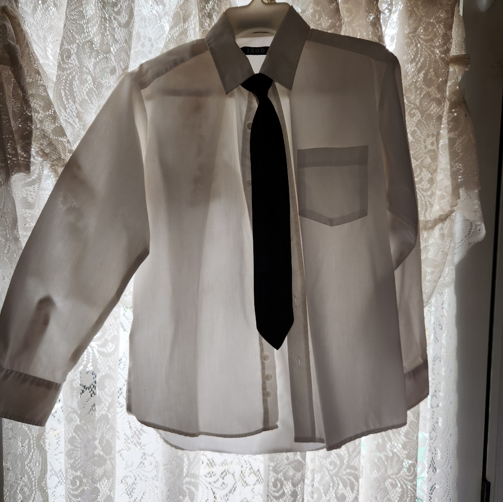 Boys white dress shirt with clip on tie